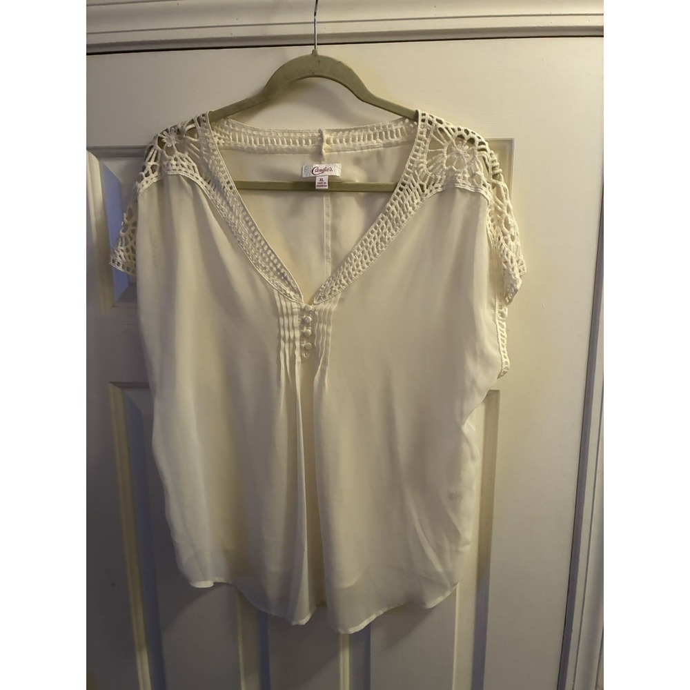 Candie's Cream Embroidered Blouse Size XL PTP 21"